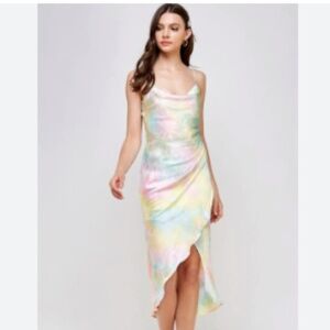 Westmoon Multi Pastel Retro Coquette Tie Dye High Low Slip Midi Dress Size M